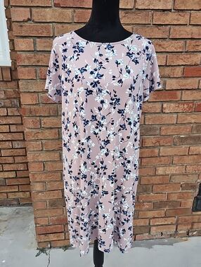 J. Jill Dusty Rose Floral Midi Dress with Navy & White Print